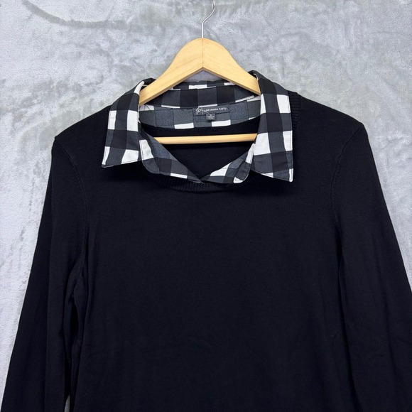 Adrianna Papell Womens Sweater Layered Look Gingham Plaid XL Peppy Work Career - Picture 4 of 12